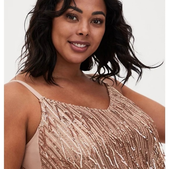 Torrid Rosegold Shimmer Fringe Dress - Picture 4 of 11